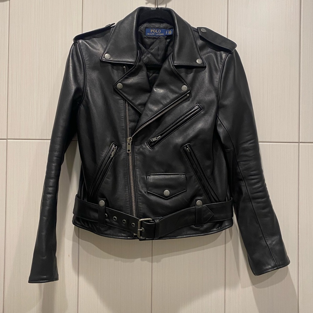 Black leather Polo, Ralph Lauren womens leather jacket